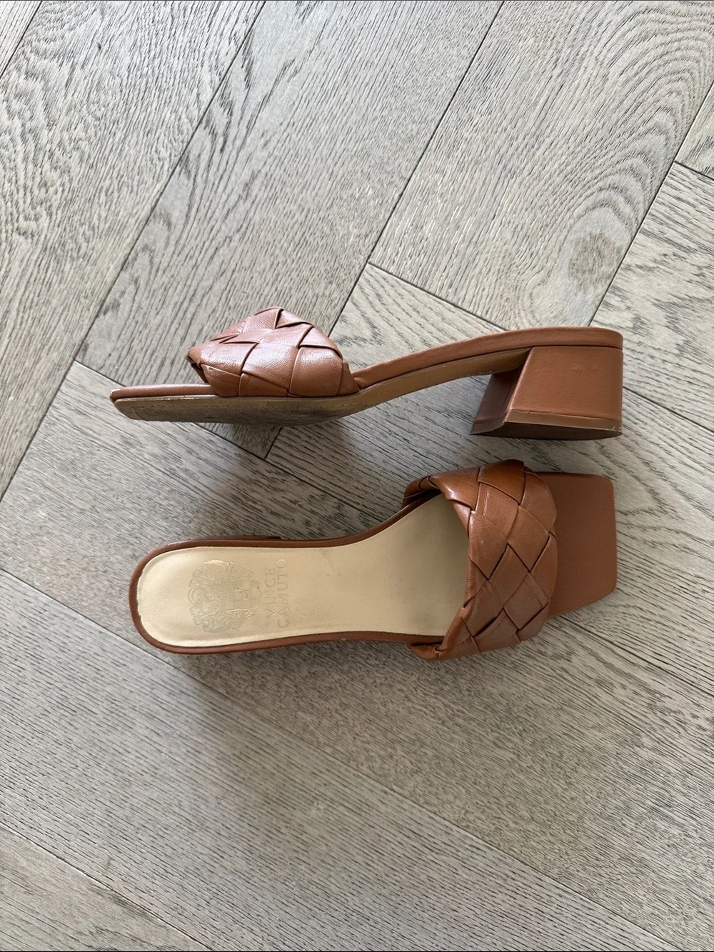 Vince Camuto Tan Woven Leather Slide Sandals 7.5